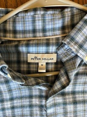 Peter Millar Blue and Green Plaid Casual Button-Down Shirt